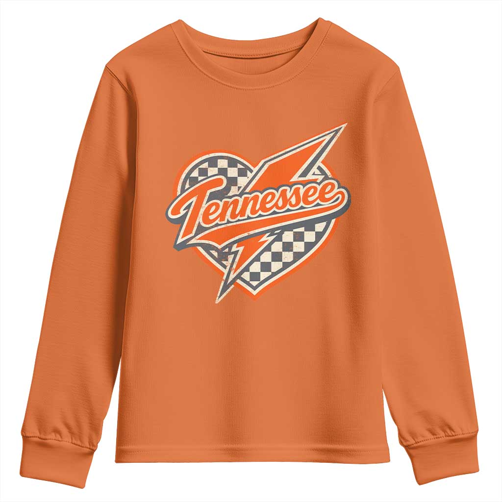 Vintage Tennessee Youth Sweatshirt Checkered Heart Love TN Orange US State