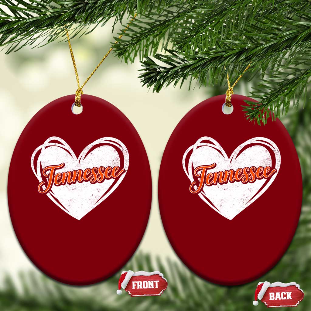 Vintage Tennessee Ceramic Ornament Heart Graphic TN Orange US State