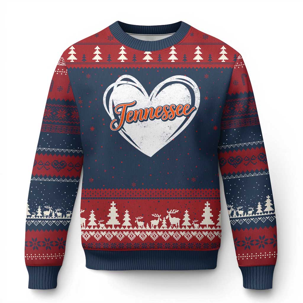 Vintage Tennessee Ugly Christmas Sweater Heart Graphic TN Orange US State