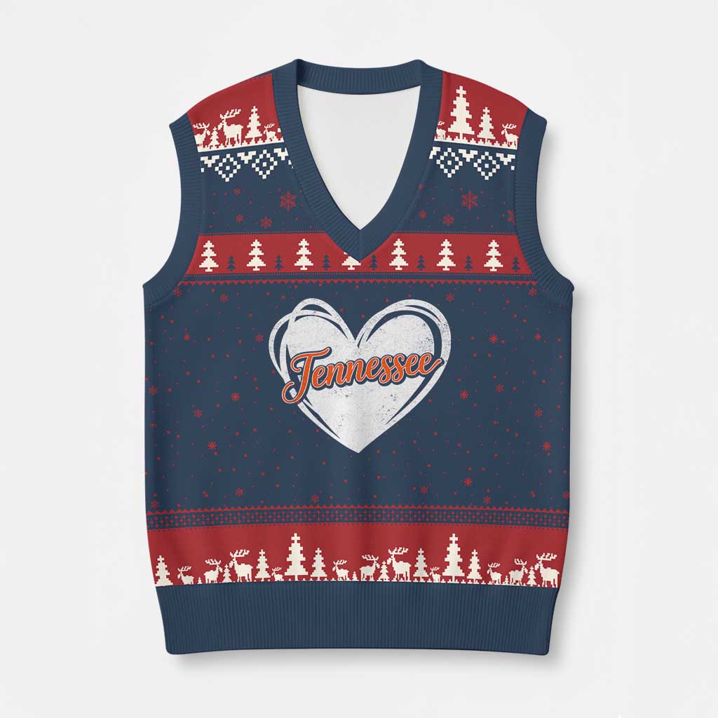 Vintage Tennessee V-Neck Knit Sweater Vest Heart Graphic TN Orange US State