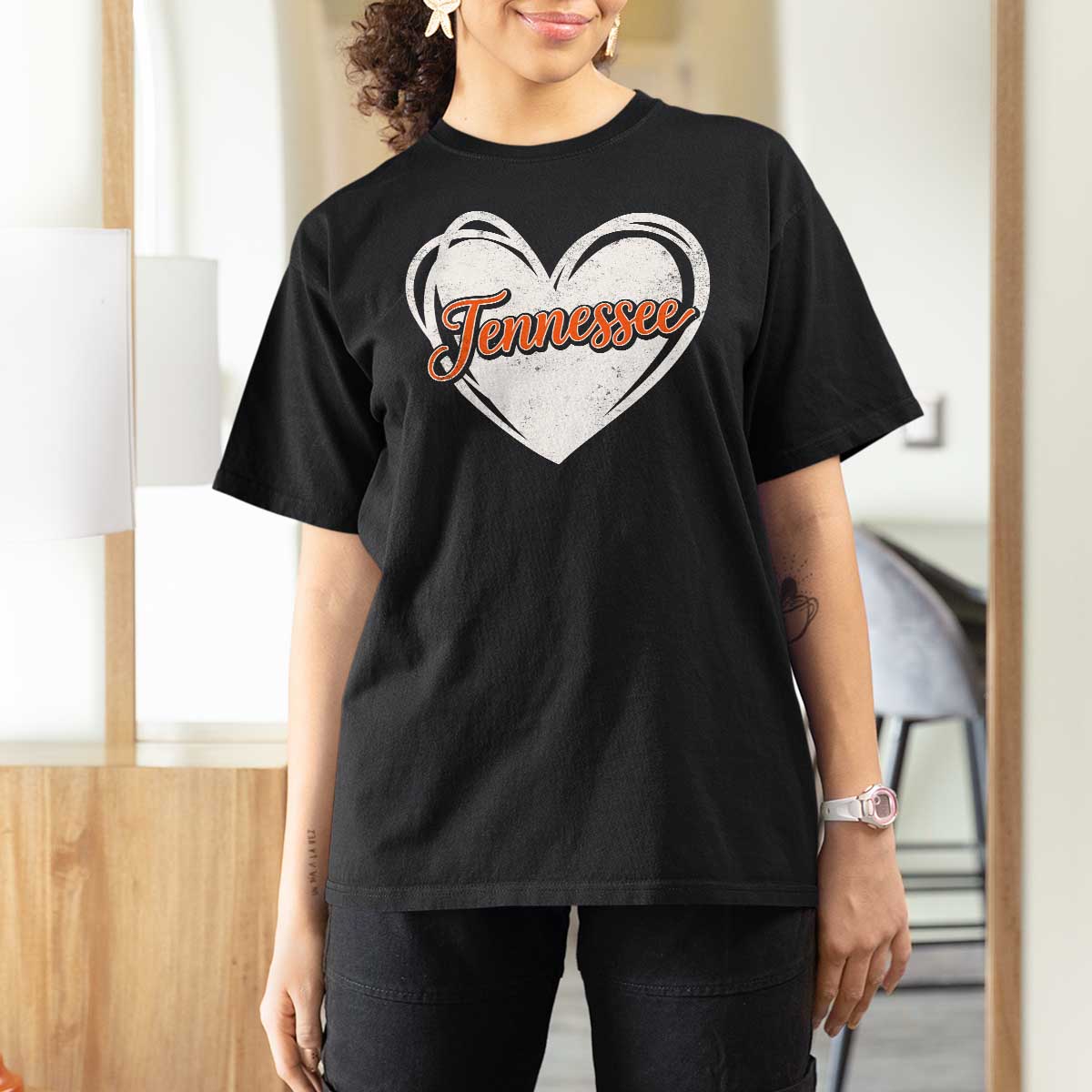 Vintage Tennessee T Shirt For Women Heart Graphic TN Orange US State