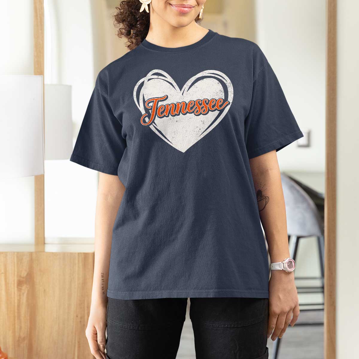 Vintage Tennessee T Shirt For Women Heart Graphic TN Orange US State