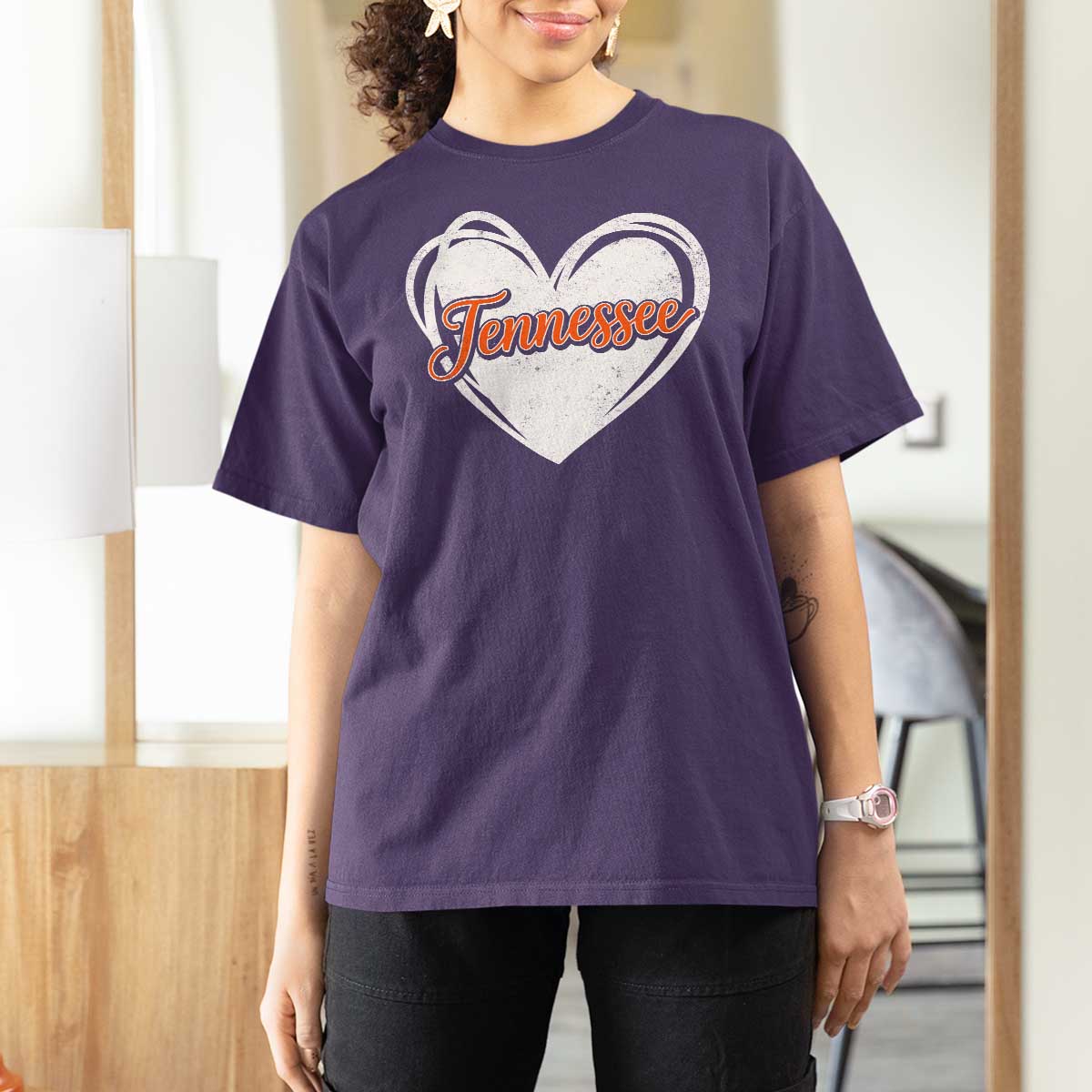 Vintage Tennessee T Shirt For Women Heart Graphic TN Orange US State
