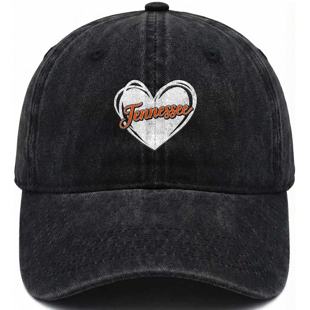Vintage Tennessee Washed Cotton Baseball Cap Heart Graphic TN Orange US State