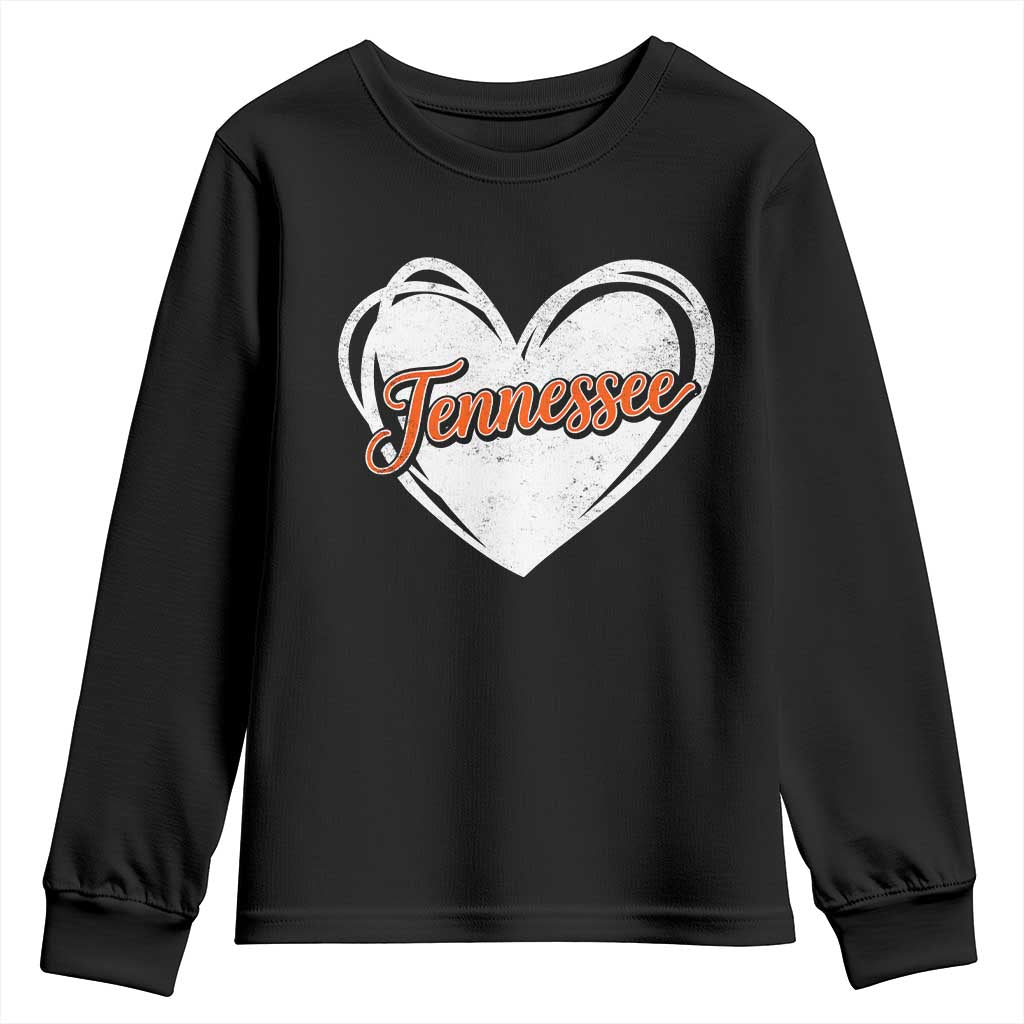 Vintage Tennessee Youth Sweatshirt Heart Graphic TN Orange US State