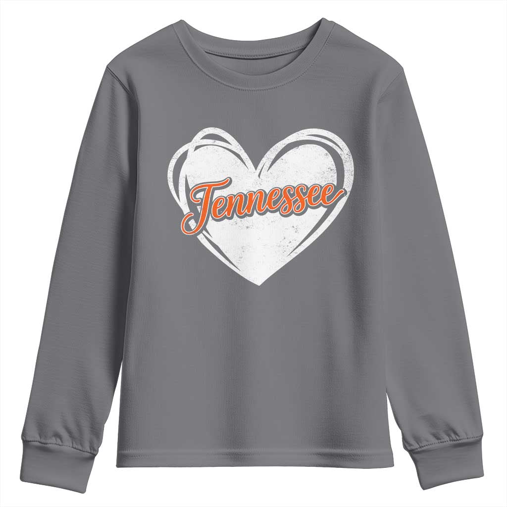 Vintage Tennessee Youth Sweatshirt Heart Graphic TN Orange US State