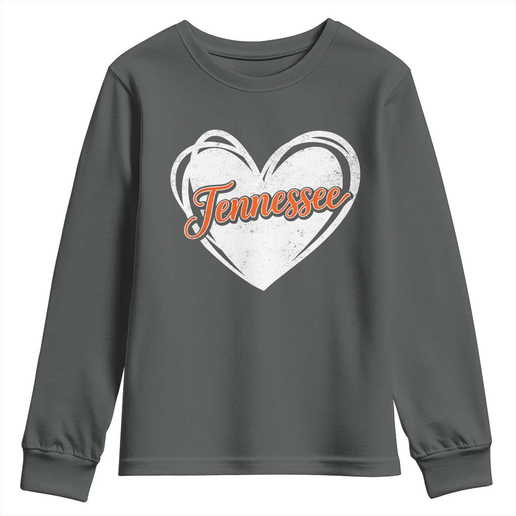 Vintage Tennessee Youth Sweatshirt Heart Graphic TN Orange US State