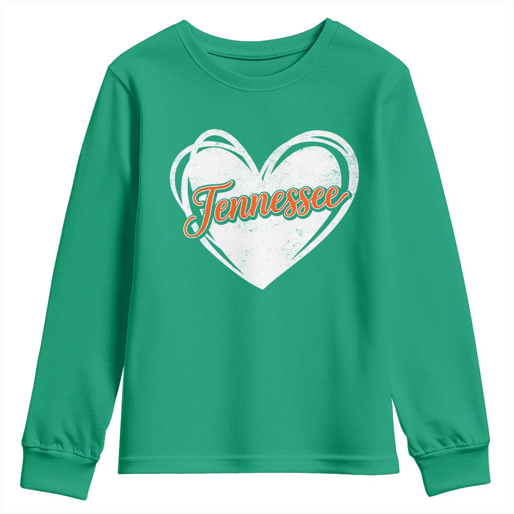Vintage Tennessee Youth Sweatshirt Heart Graphic TN Orange US State
