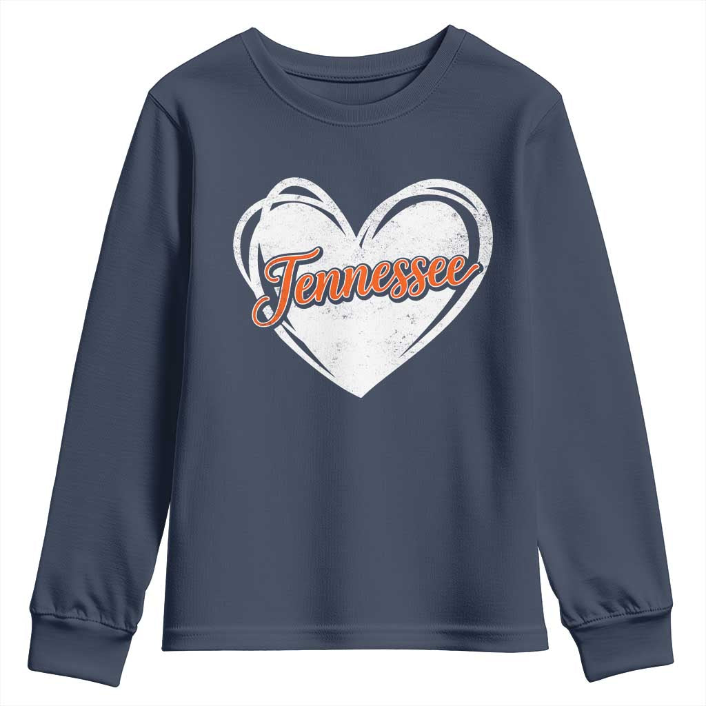 Vintage Tennessee Youth Sweatshirt Heart Graphic TN Orange US State