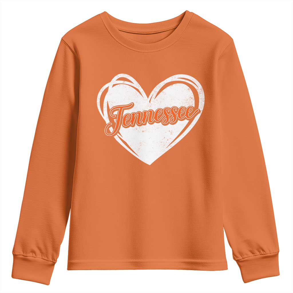 Vintage Tennessee Youth Sweatshirt Heart Graphic TN Orange US State