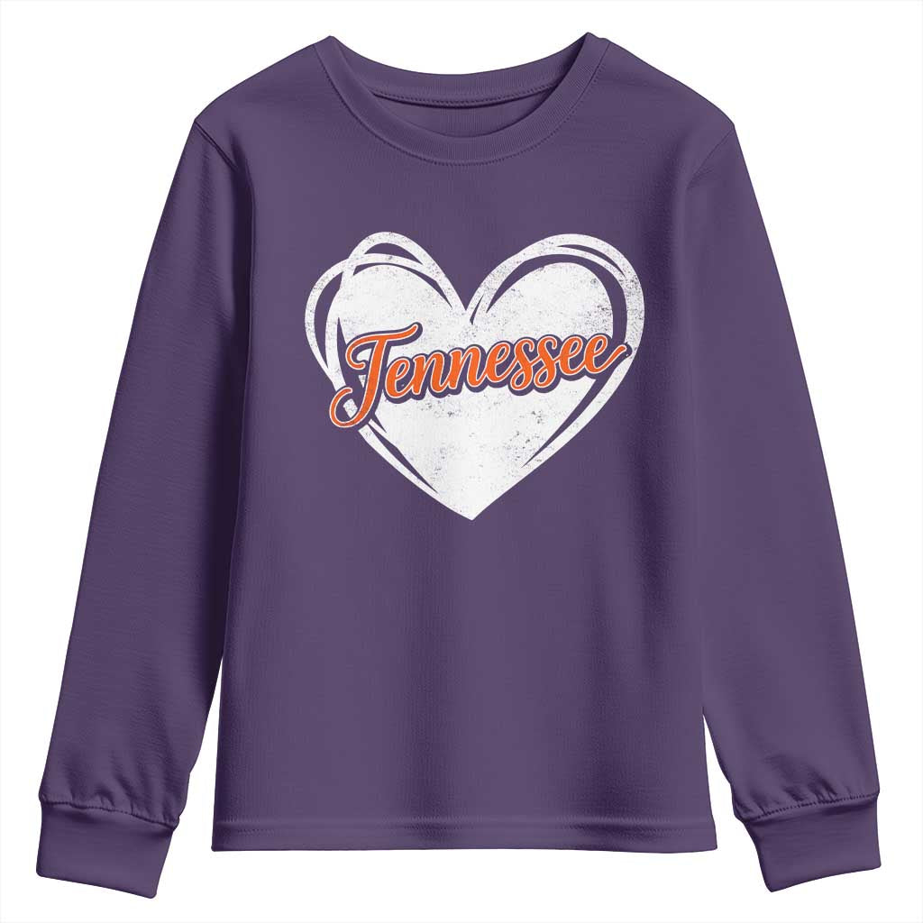 Vintage Tennessee Youth Sweatshirt Heart Graphic TN Orange US State