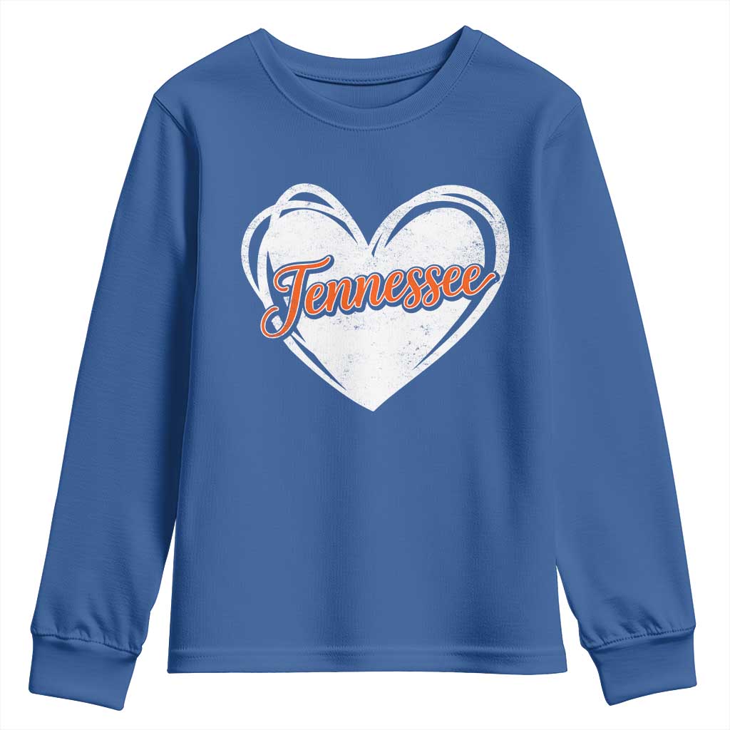 Vintage Tennessee Youth Sweatshirt Heart Graphic TN Orange US State