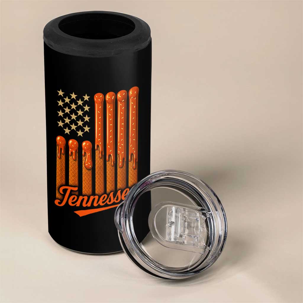 Vintage Tennessee 4 in 1 Can Cooler Tumbler Orange Dripping Flag Vintage State Pride Sports Fan Patriotic
