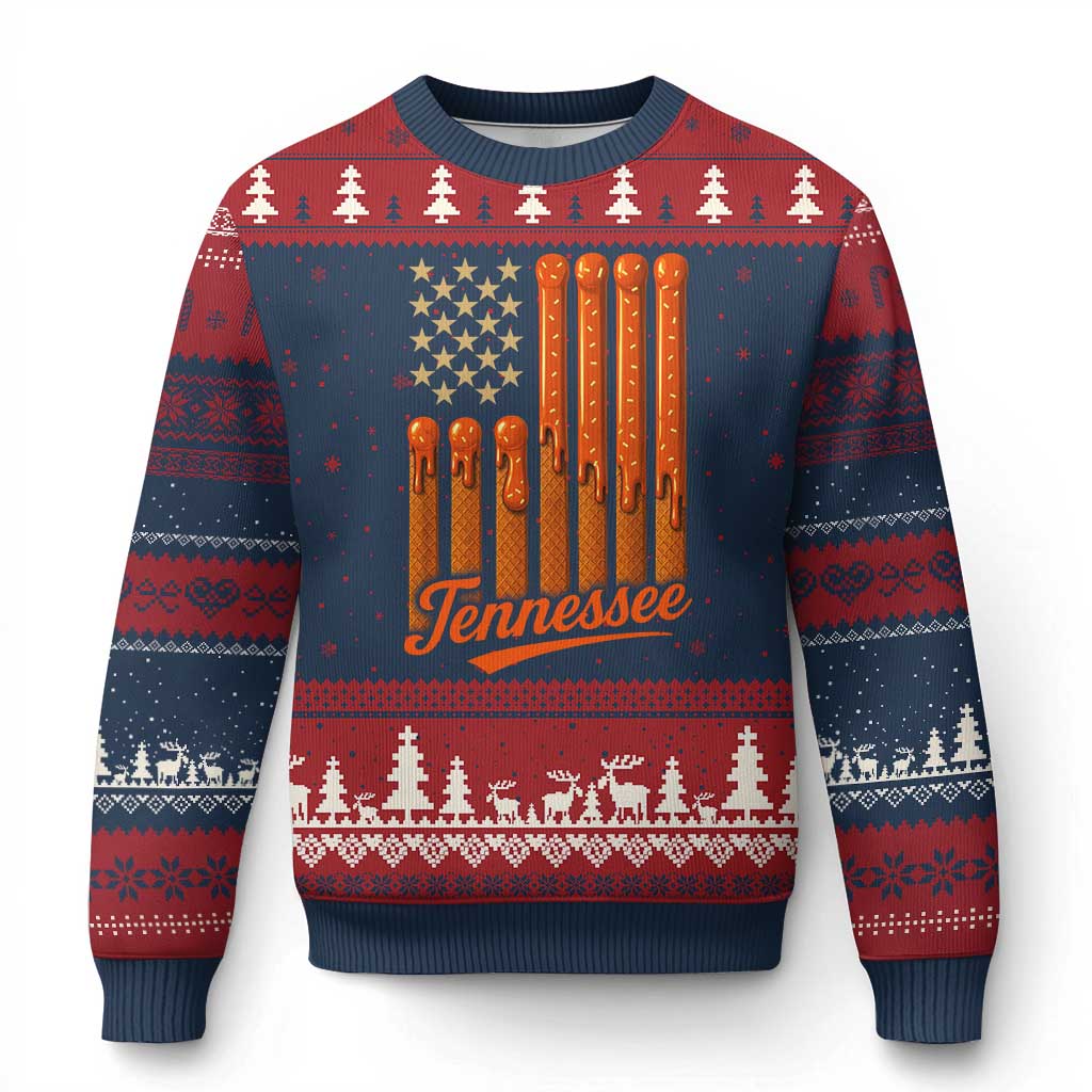 Vintage Tennessee Ugly Christmas Sweater Orange Dripping Flag Vintage State Pride Sports Fan Patriotic