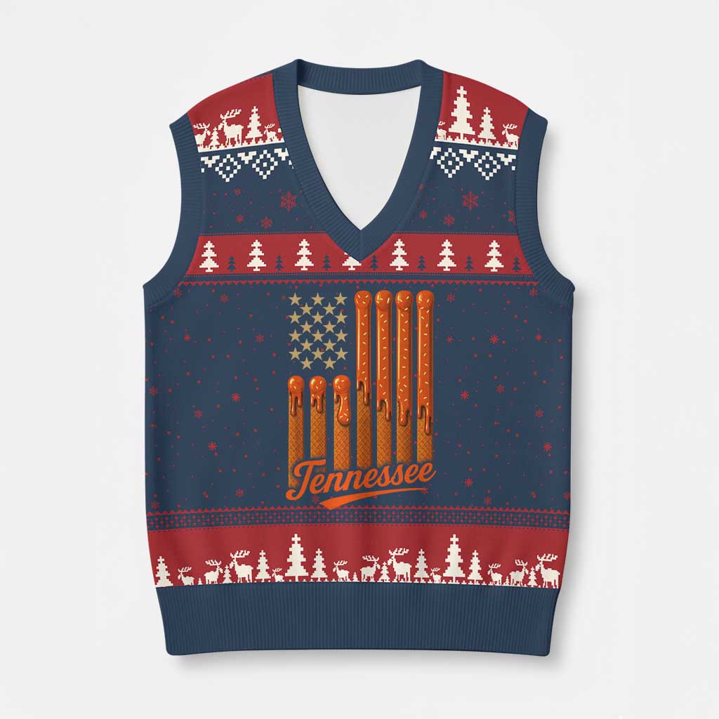 Vintage Tennessee V-Neck Knit Sweater Vest Orange Dripping Flag Vintage State Pride Sports Fan Patriotic