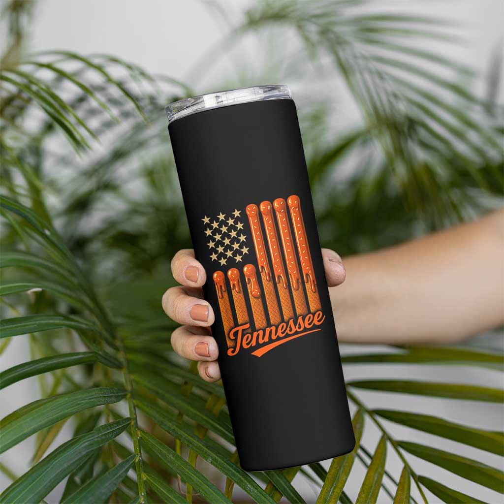 Vintage Tennessee Skinny Tumbler Orange Dripping Flag Vintage State Pride Sports Fan Patriotic