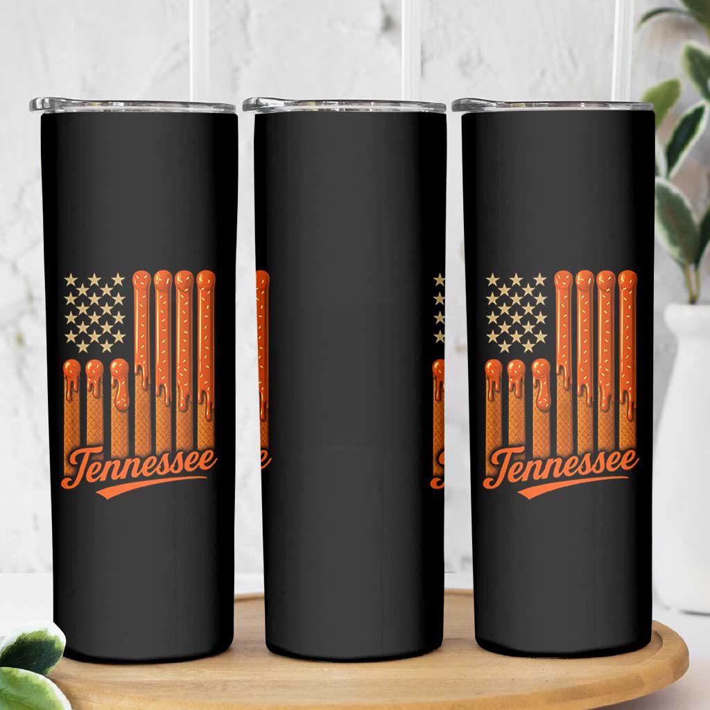 Vintage Tennessee Skinny Tumbler Orange Dripping Flag Vintage State Pride Sports Fan Patriotic