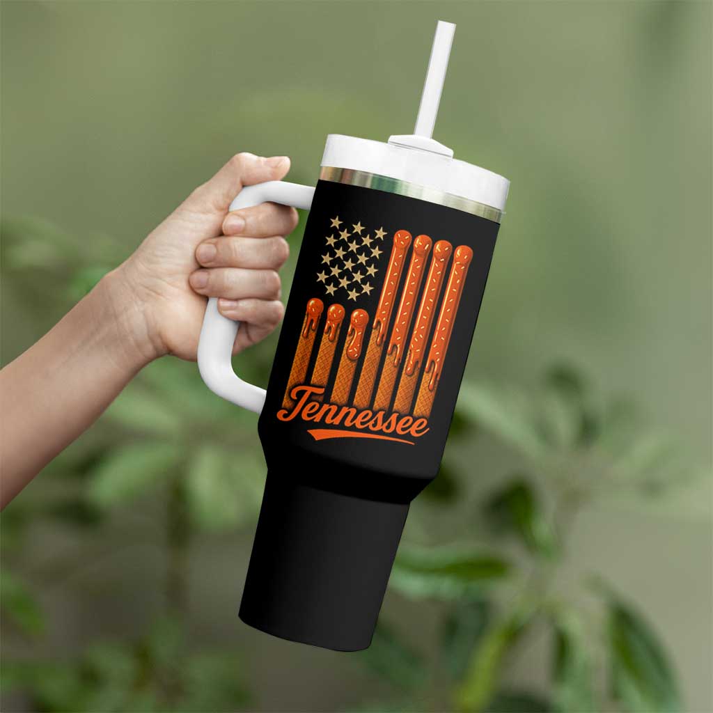 Vintage Tennessee Tumbler With Handle Orange Dripping Flag Vintage State Pride Sports Fan Patriotic