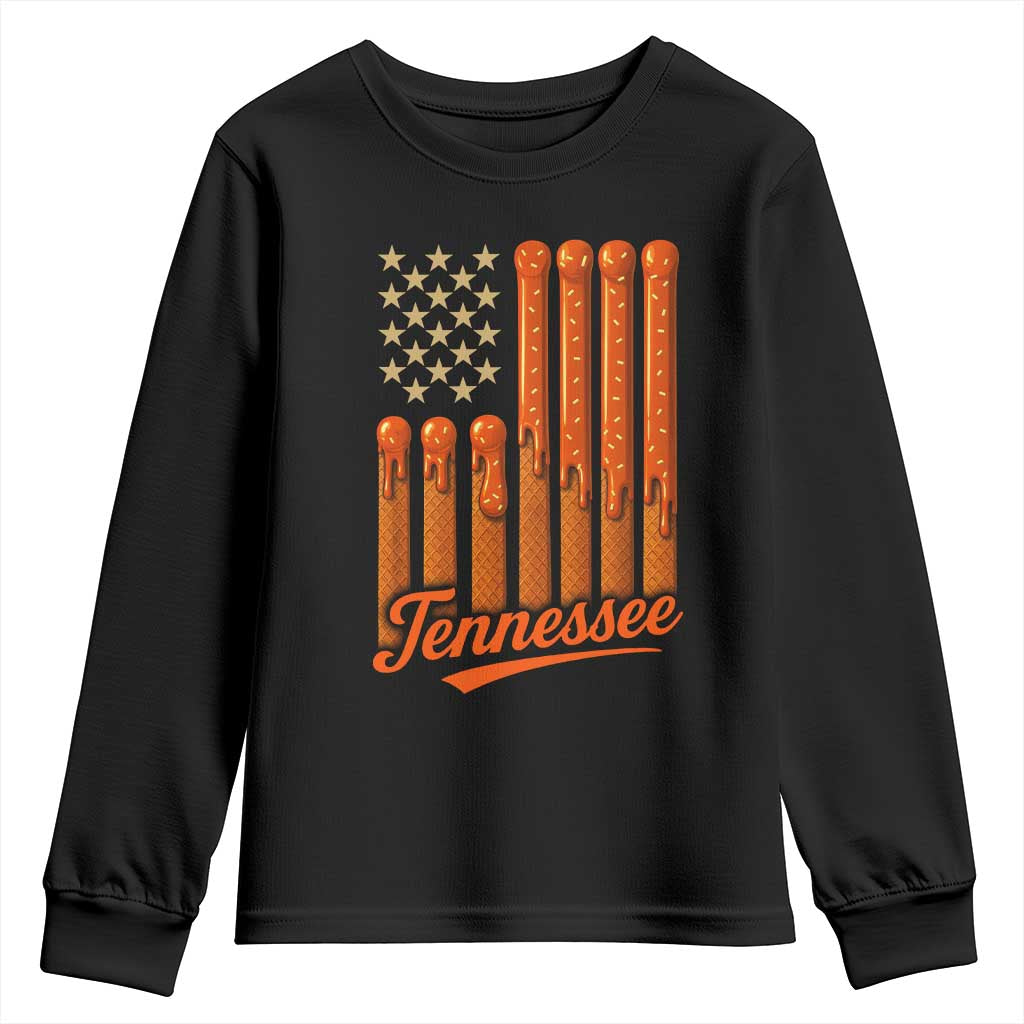 Vintage Tennessee Youth Sweatshirt Orange Dripping Flag Vintage State Pride Sports Fan Patriotic