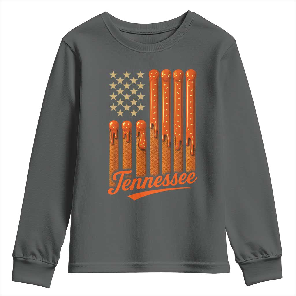 Vintage Tennessee Youth Sweatshirt Orange Dripping Flag Vintage State Pride Sports Fan Patriotic