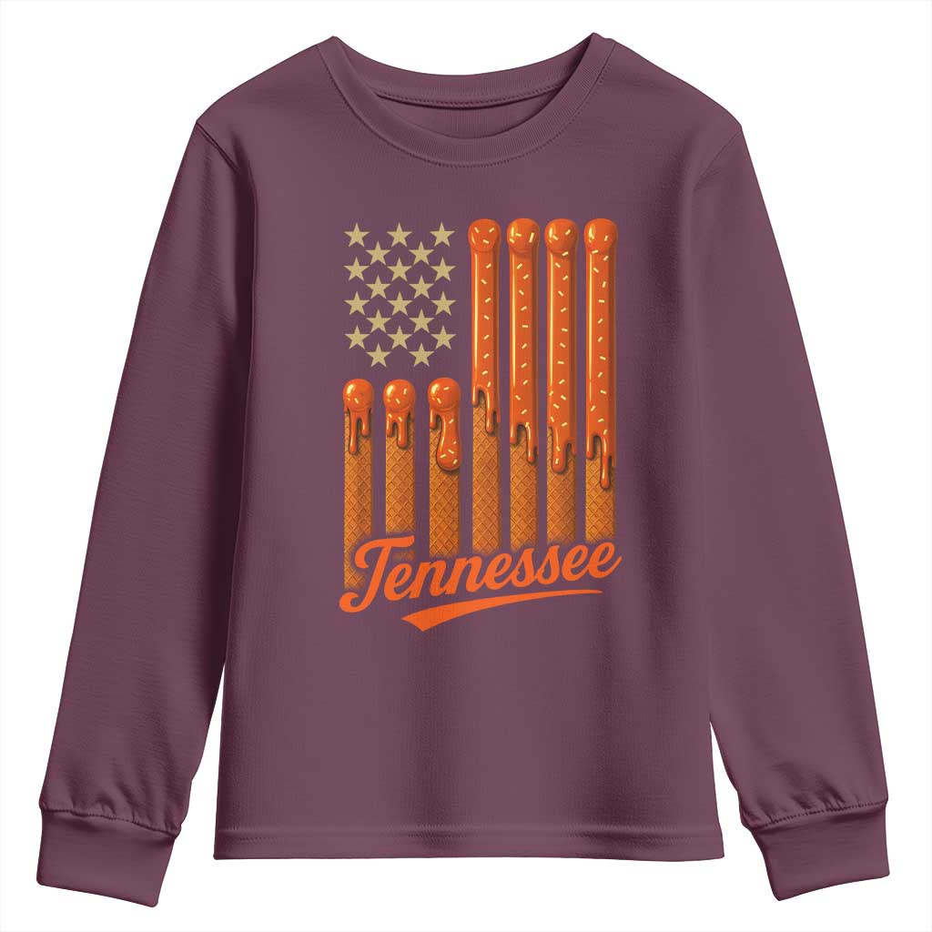 Vintage Tennessee Youth Sweatshirt Orange Dripping Flag Vintage State Pride Sports Fan Patriotic