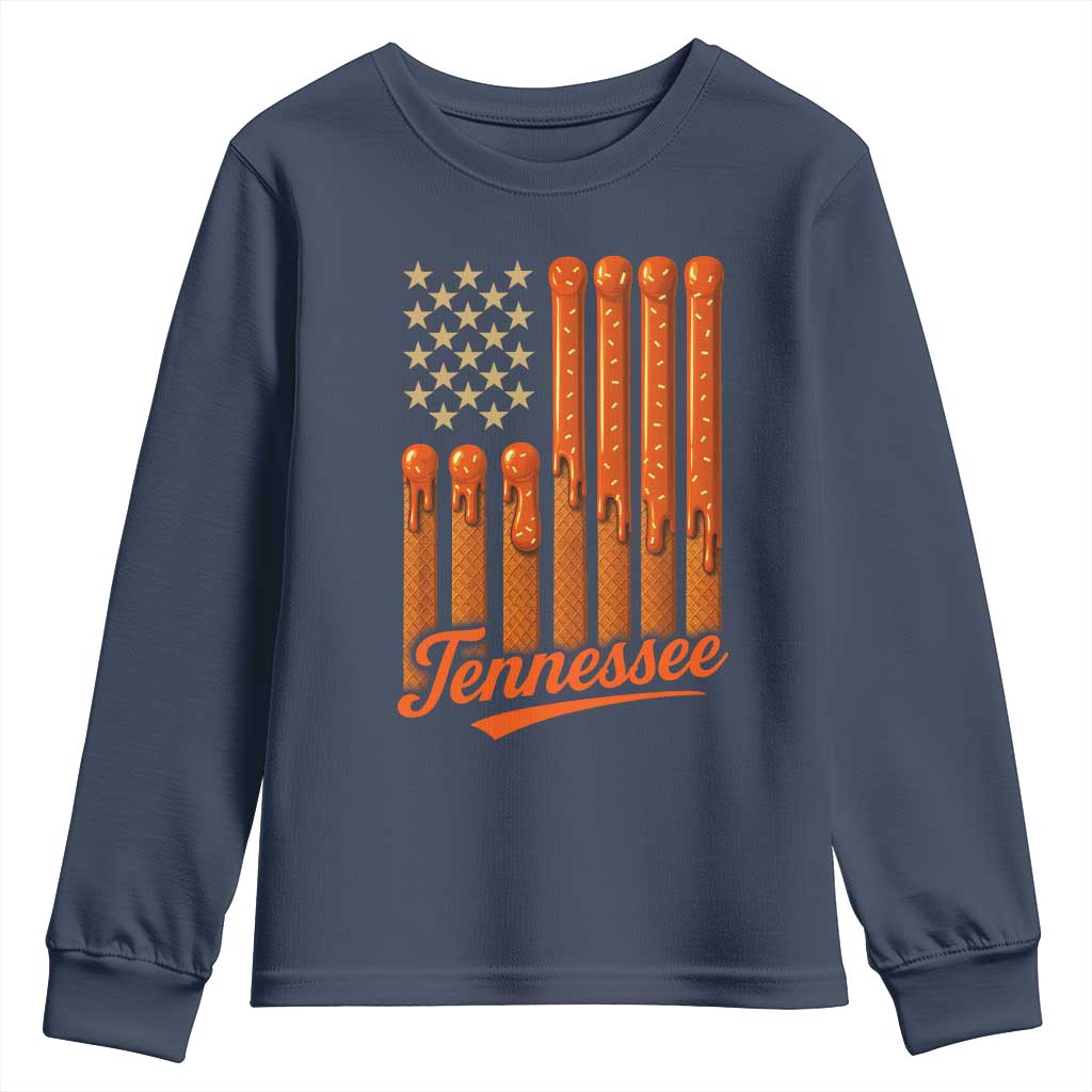 Vintage Tennessee Youth Sweatshirt Orange Dripping Flag Vintage State Pride Sports Fan Patriotic