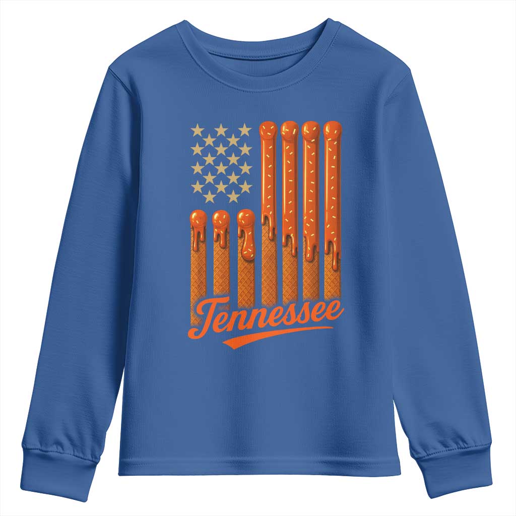 Vintage Tennessee Youth Sweatshirt Orange Dripping Flag Vintage State Pride Sports Fan Patriotic