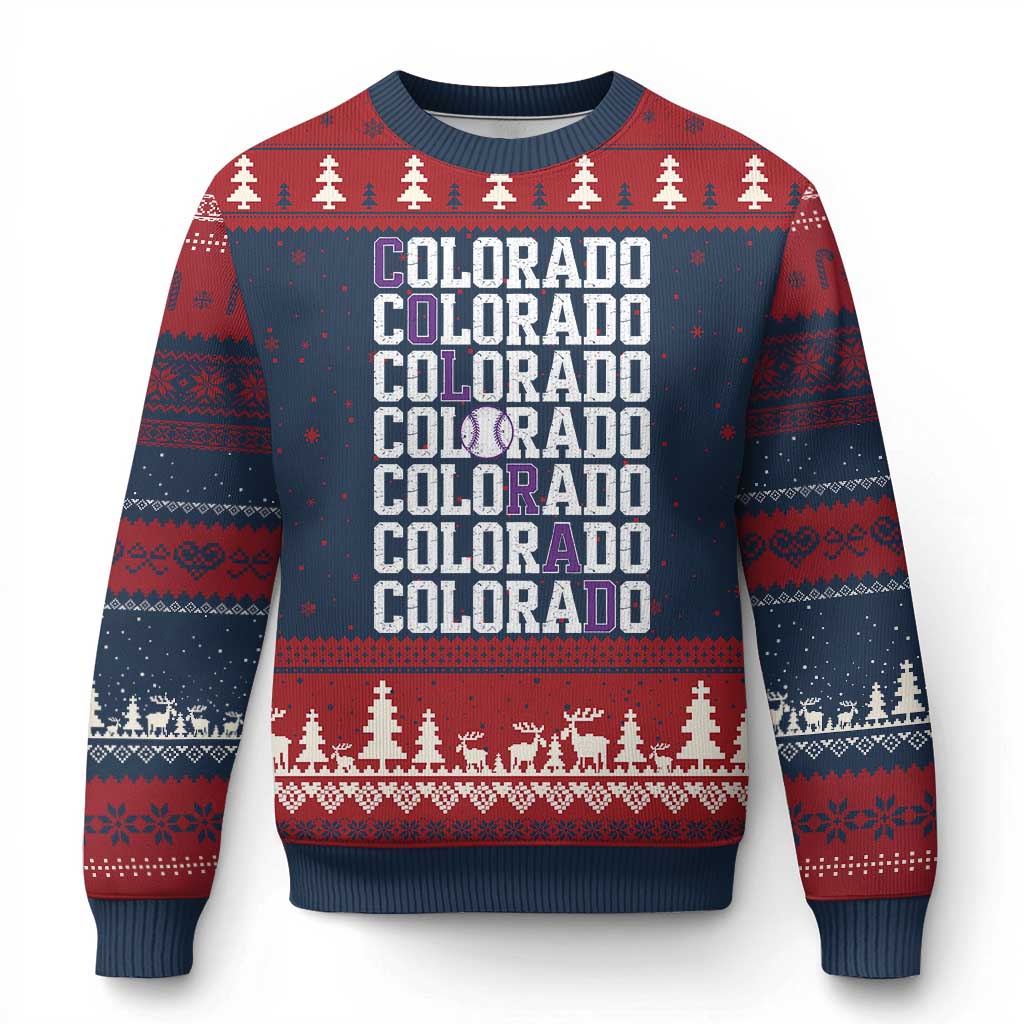 Vintage Colorado Ugly Christmas Sweater Retro State Pride Sports Baseball Fan Graphic