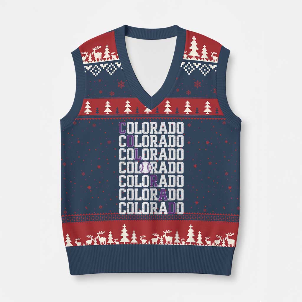 Vintage Colorado V-Neck Knit Sweater Vest Retro State Pride Sports Baseball Fan Graphic