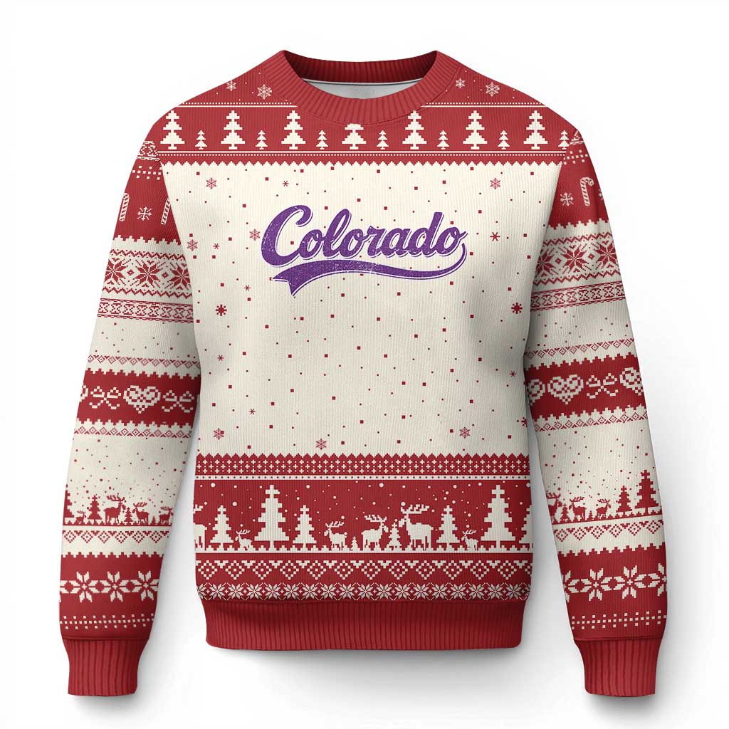 Colorado Purple Script Vintage State Pride Retro Sports Fan Graphic Ugly Christmas Sweater