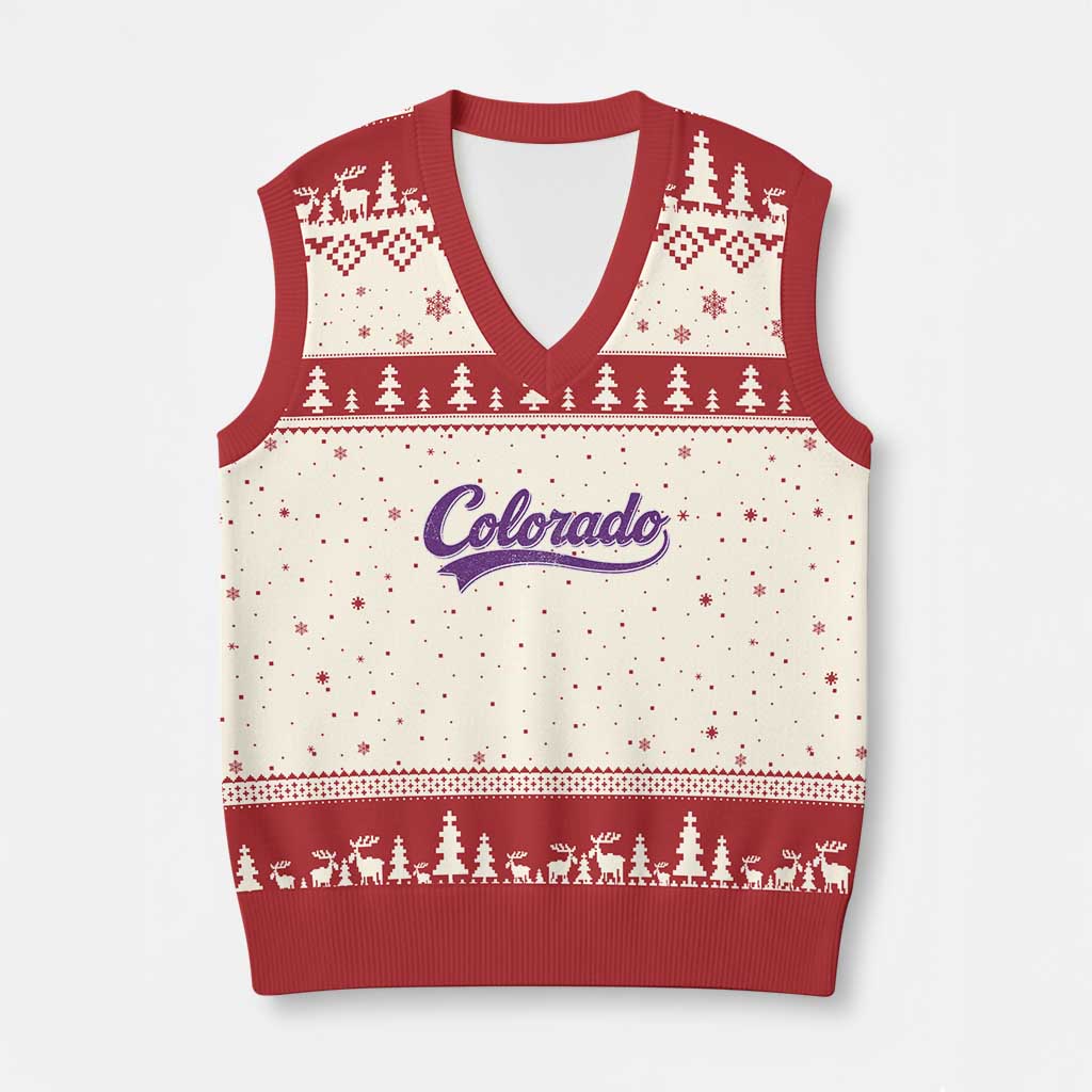 Colorado Purple Script Vintage State Pride Retro Sports Fan Graphic V-Neck Knit Sweater Vest