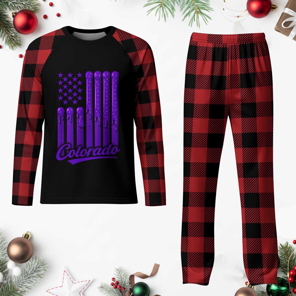 Vintage Colorado Plaid Pajama Set Purple Dripping Flag Vintage State Pride Sports Fan Patriotic