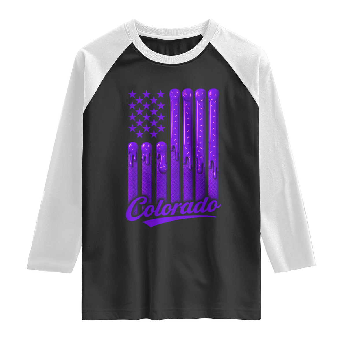 Vintage Colorado Raglan Shirt Purple Dripping Flag Vintage State Pride Sports Fan Patriotic