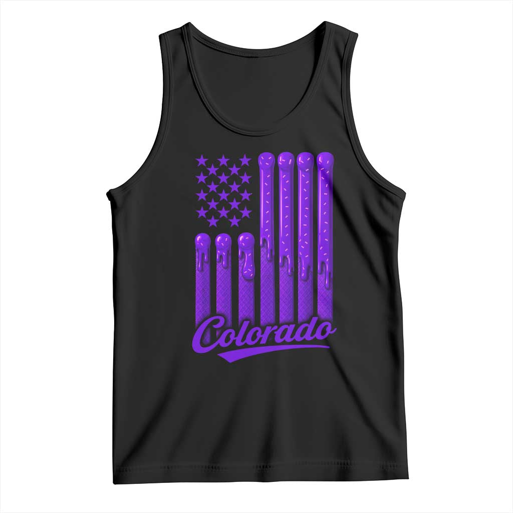 Vintage Colorado Tank Top Purple Dripping Flag Vintage State Pride Sports Fan Patriotic