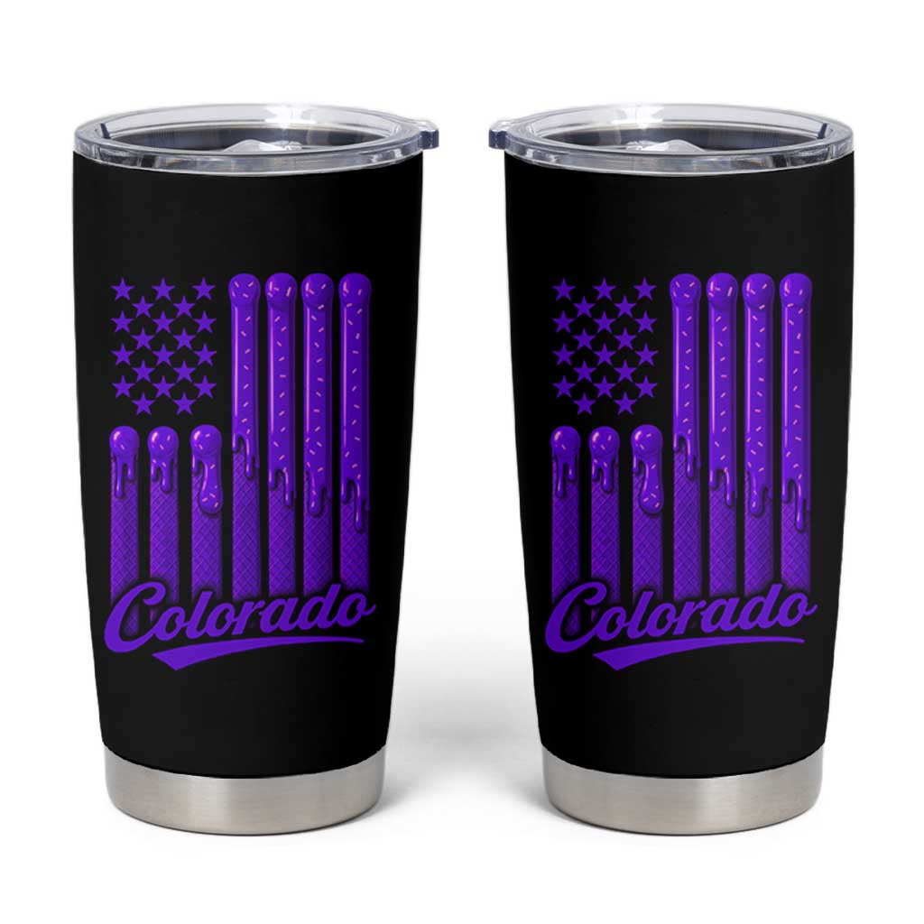 Vintage Colorado Tumbler Cup Purple Dripping Flag Vintage State Pride Sports Fan Patriotic