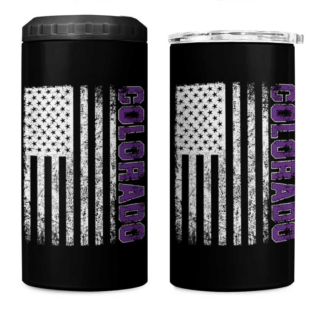 Vintage Colorado 4 in 1 Can Cooler Tumbler Retro Vintage Rocky Mountains USA Flag Patriotic US State