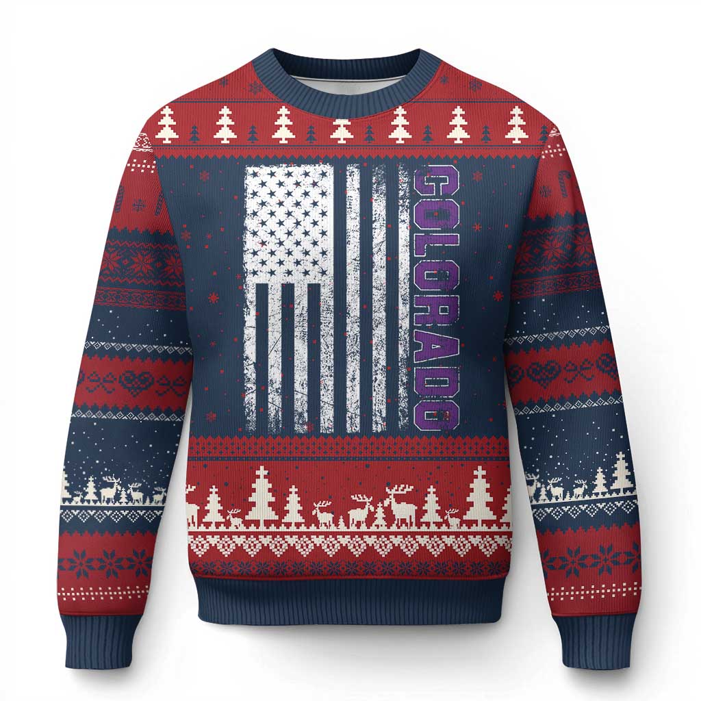 Vintage Colorado Ugly Christmas Sweater Retro Vintage Rocky Mountains USA Flag Patriotic US State