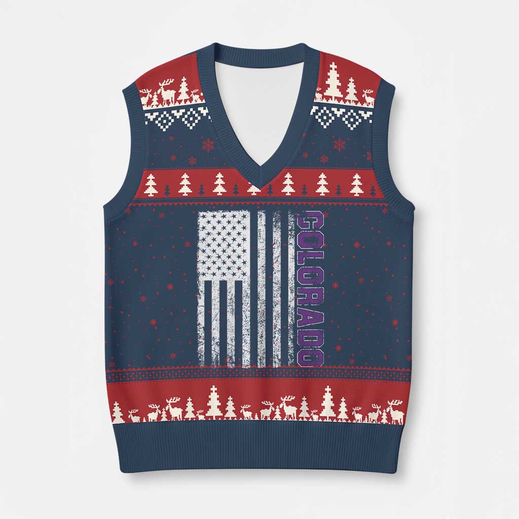 Vintage Colorado V-Neck Knit Sweater Vest Retro Vintage Rocky Mountains USA Flag Patriotic US State