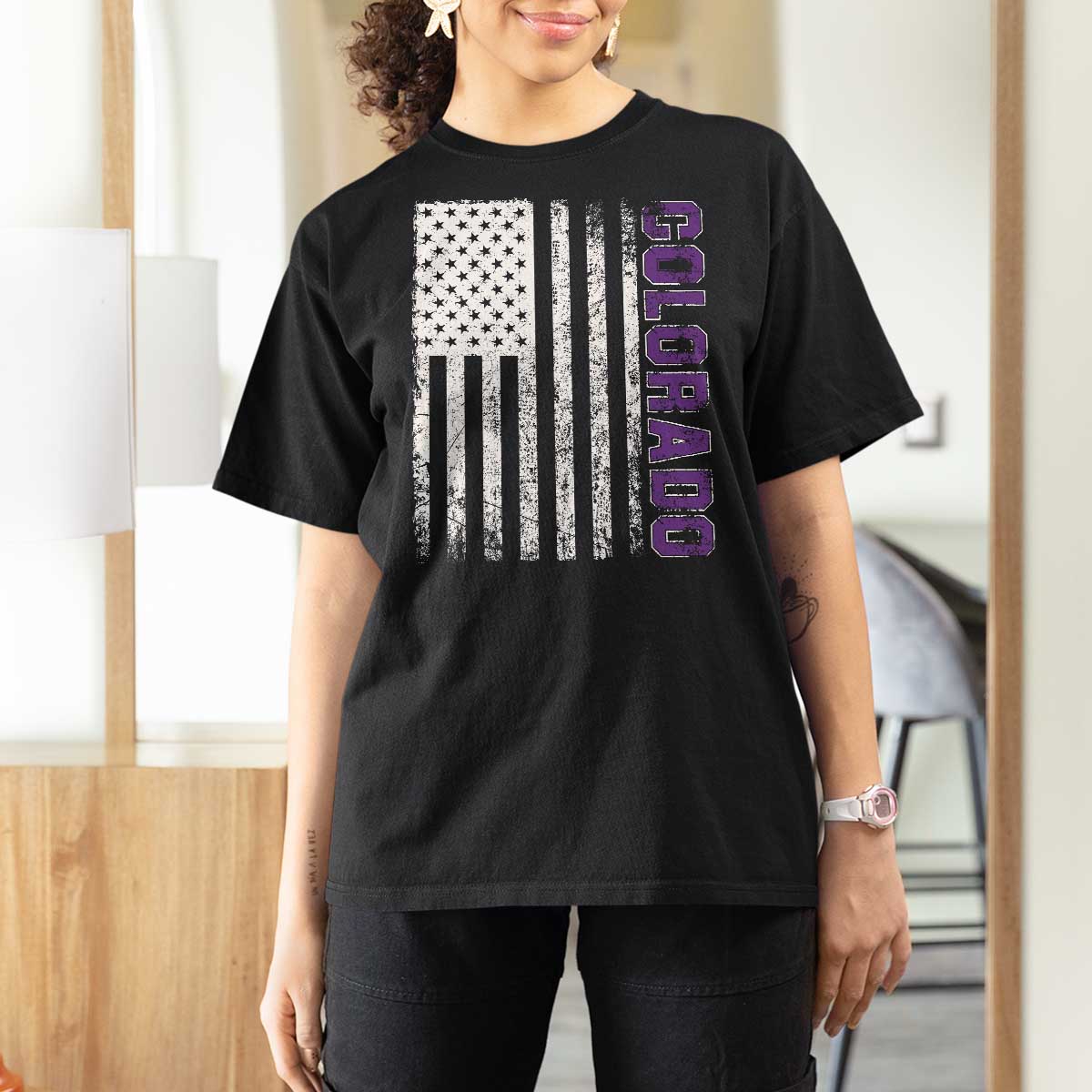 Vintage Colorado T Shirt For Women Retro Vintage Rocky Mountains USA Flag Patriotic US State