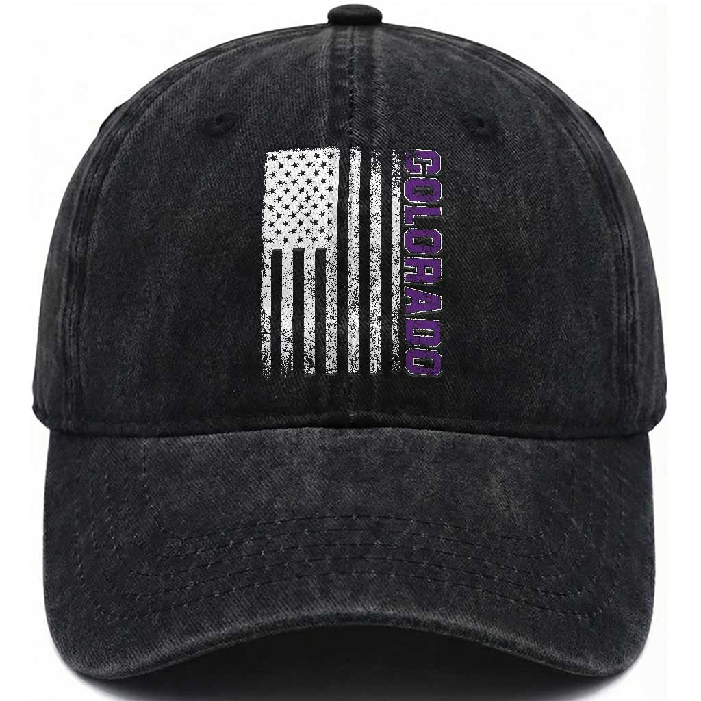 Vintage Colorado Washed Cotton Baseball Cap Retro Vintage Rocky Mountains USA Flag Patriotic US State