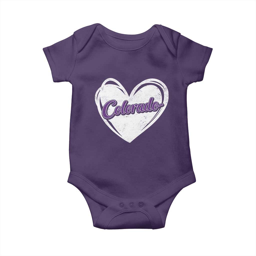 Vintage Colorado Baby Onesie Purple Heart Vintage Script State Pride Retro Sports Fan