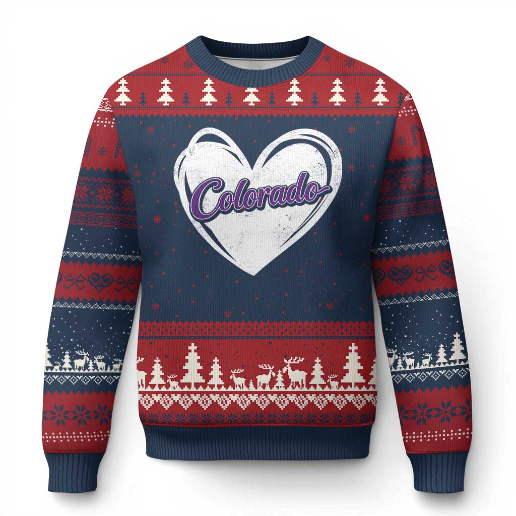 Vintage Colorado Ugly Christmas Sweater Purple Heart Vintage Script State Pride Retro Sports Fan