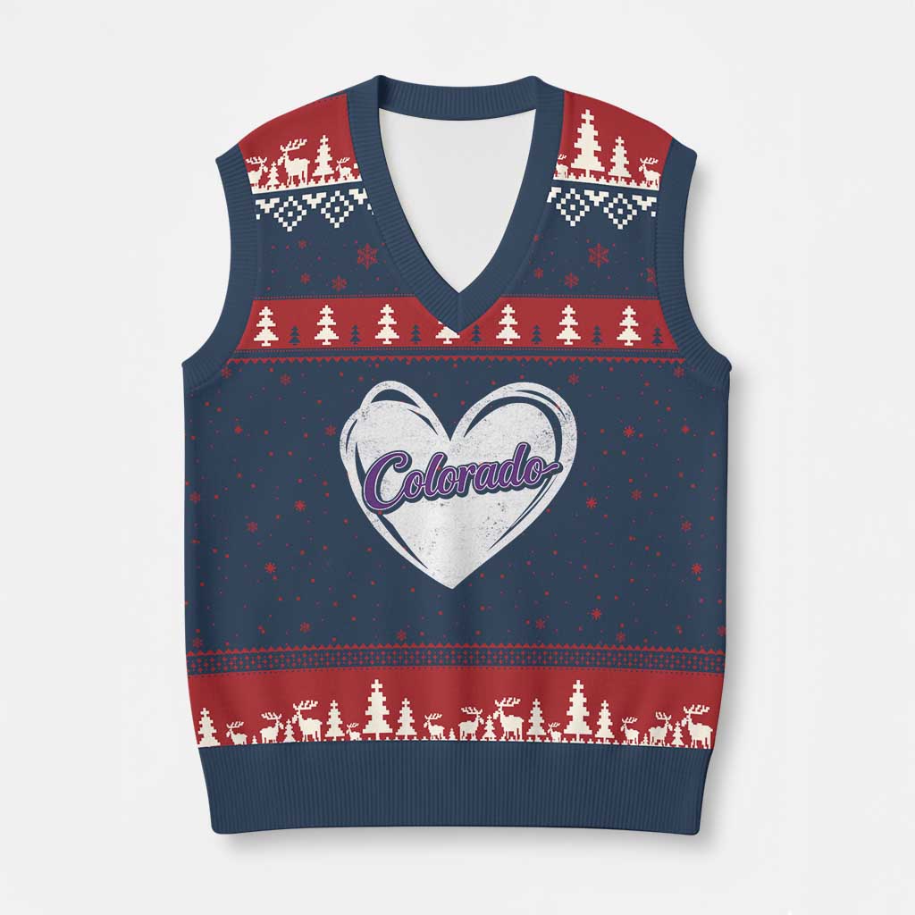 Vintage Colorado V-Neck Knit Sweater Vest Purple Heart Vintage Script State Pride Retro Sports Fan