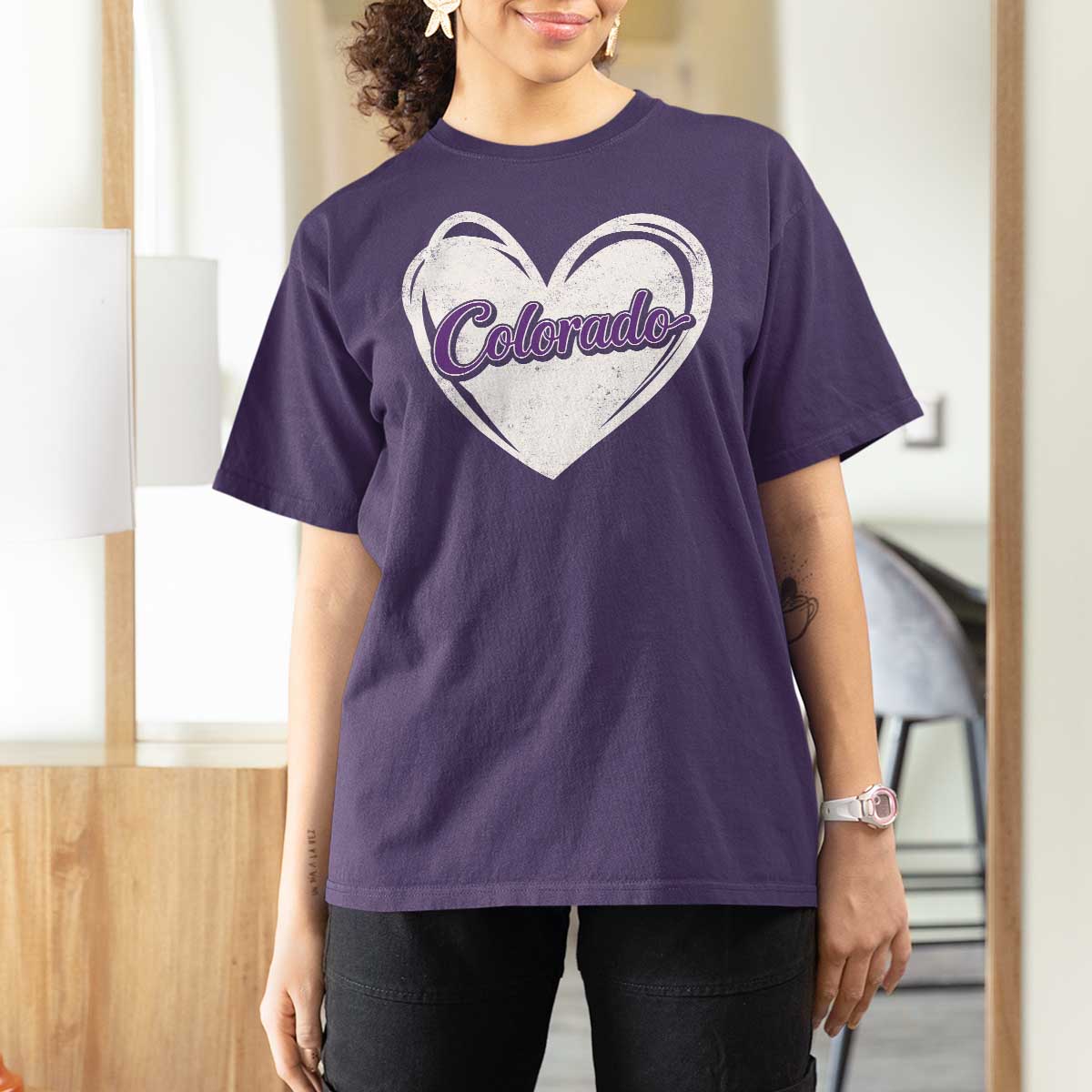 Vintage Colorado T Shirt For Women Purple Heart Vintage Script State Pride Retro Sports Fan