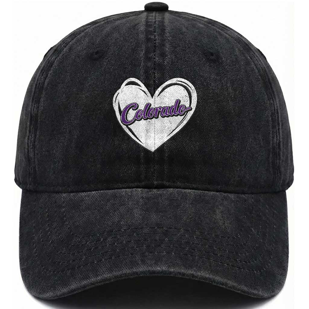 Vintage Colorado Washed Cotton Baseball Cap Purple Heart Vintage Script State Pride Retro Sports Fan