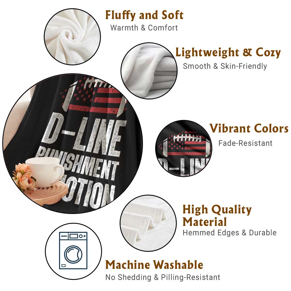 Football Defensive Lineman Throw Blanket D Line Punishment In Motion American Flag - Wonder Print Shop