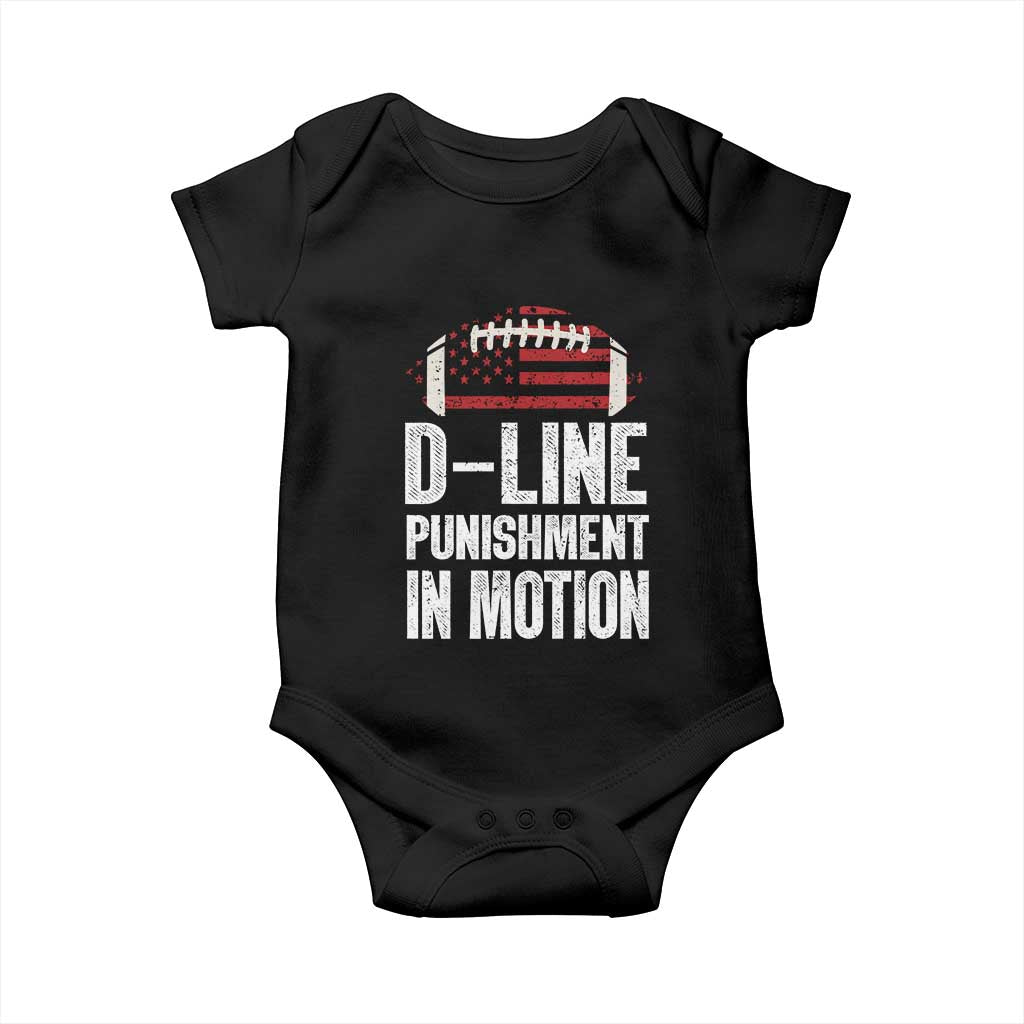 Football Defensive Lineman Baby Onesie D Line Punishment In Motion American Flag - Wonder Print Shop