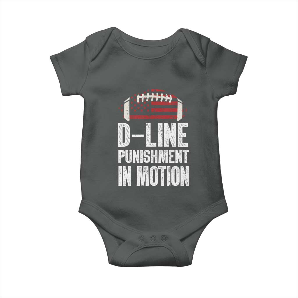 Football Defensive Lineman Baby Onesie D Line Punishment In Motion American Flag - Wonder Print Shop