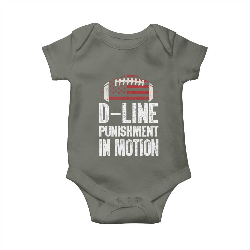 Football Defensive Lineman Baby Onesie D Line Punishment In Motion American Flag - Wonder Print Shop