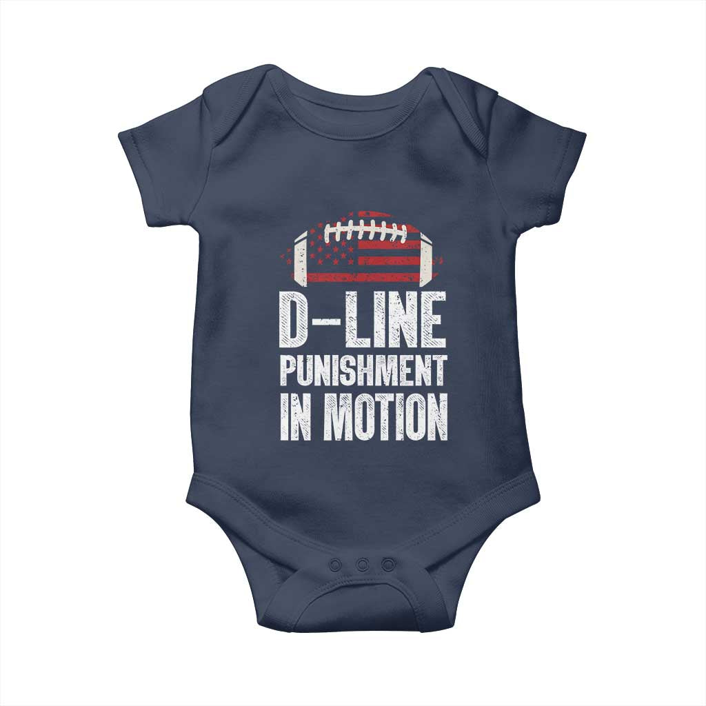 Football Defensive Lineman Baby Onesie D Line Punishment In Motion American Flag - Wonder Print Shop
